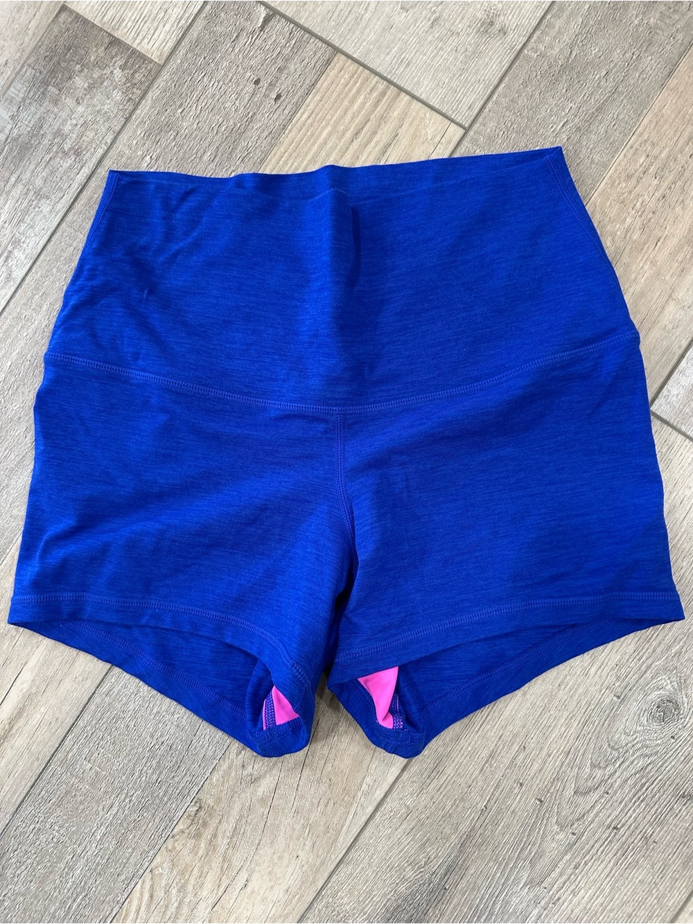 High-Waist Women's Performance Shorts in Blue with Pink Accents